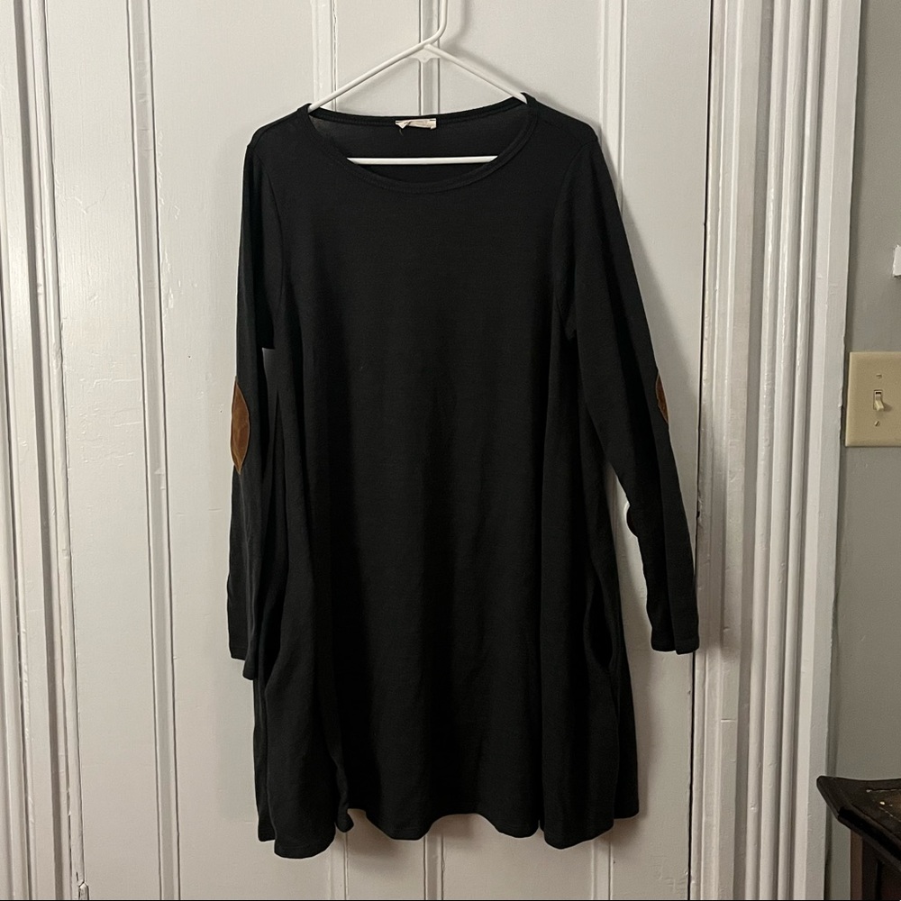 Gray dress with sueded elbow accents